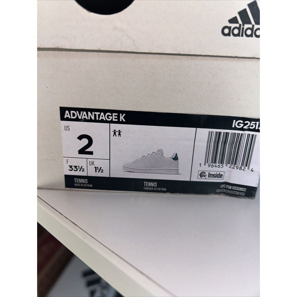 NWOB Adidas Advantage  Tennis Shoes Size 2‎ In Kids Color White With Teal - Picture 9 of 9